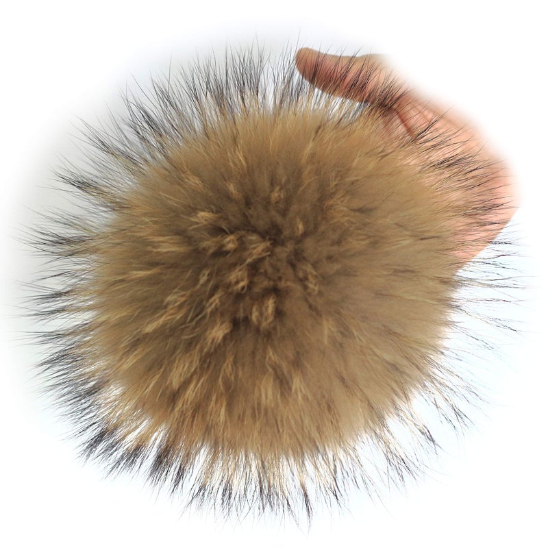 Chunxiao DIY Raccoon Fur Pom Pom Ball with Press Snap Button for Knitted Hat Beanie Hats, Detachable Natural - Image 1
